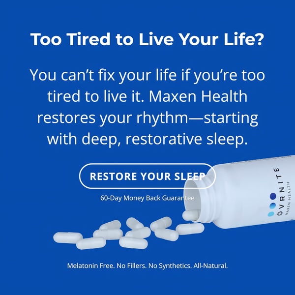 A square format ad focusing on sleep improvement, using a direct question hook and product-centric imagery to convey a clear health solution.